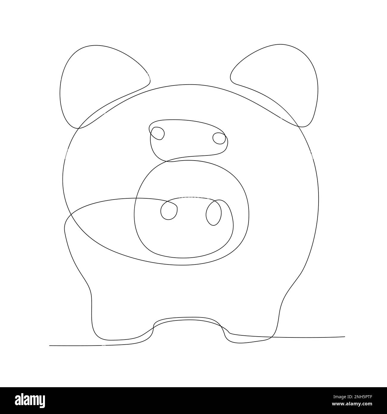 Una linea continua di Piggy Bank. Concetto di vettore di illustrazione a linea sottile. Disegno di contorno idee creative. Illustrazione Vettoriale