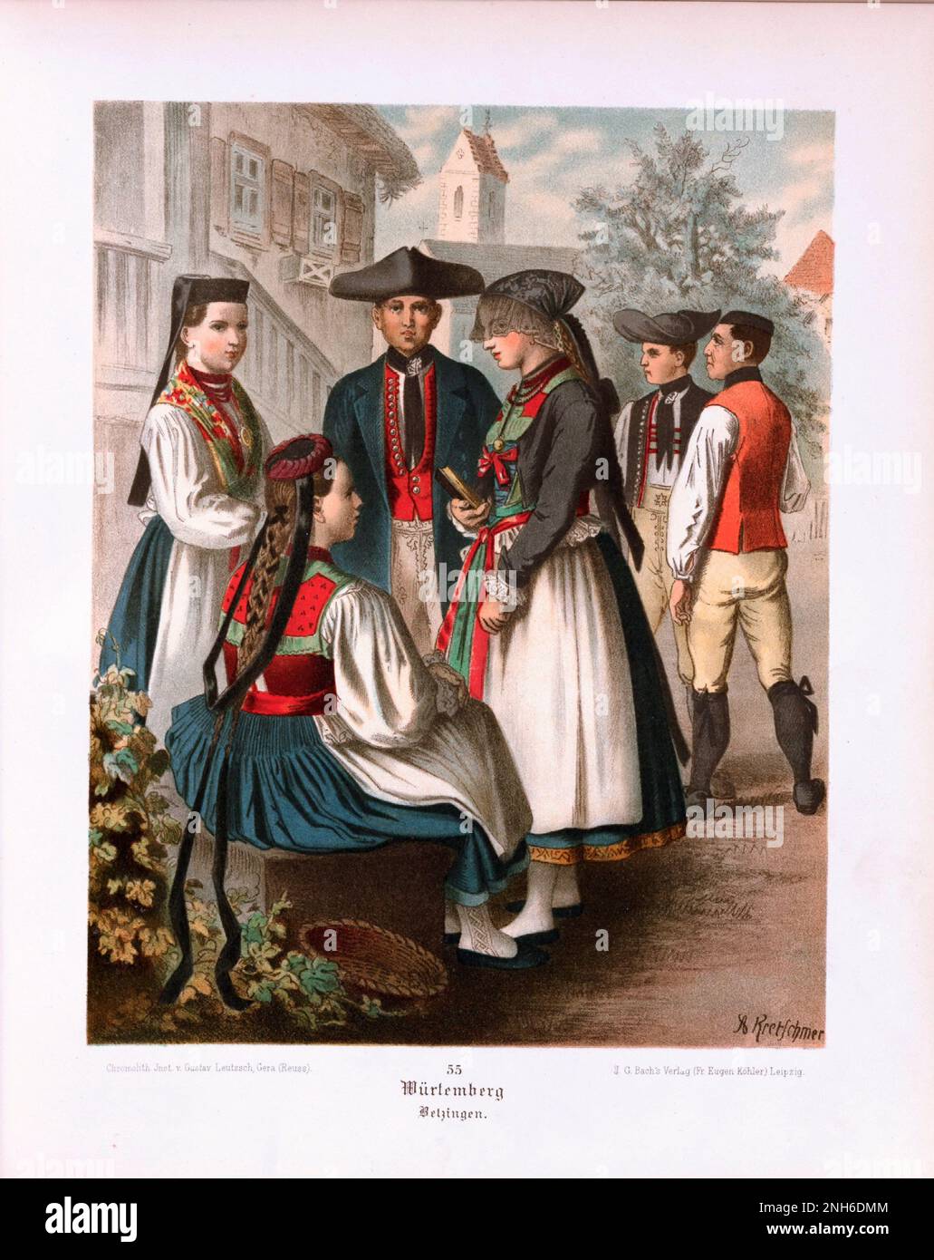 Costume popolare tedesco. Württemberg. litografia del 19th° secolo. Foto Stock