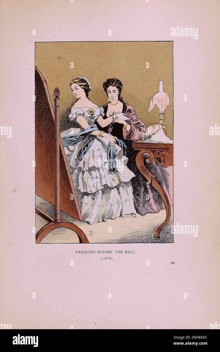 Moda vintage a Parigi. La stampa prima della palla, 1858. Le varie fasi di gusto ed estetica femminile dal 1797 al 1897 Foto Stock