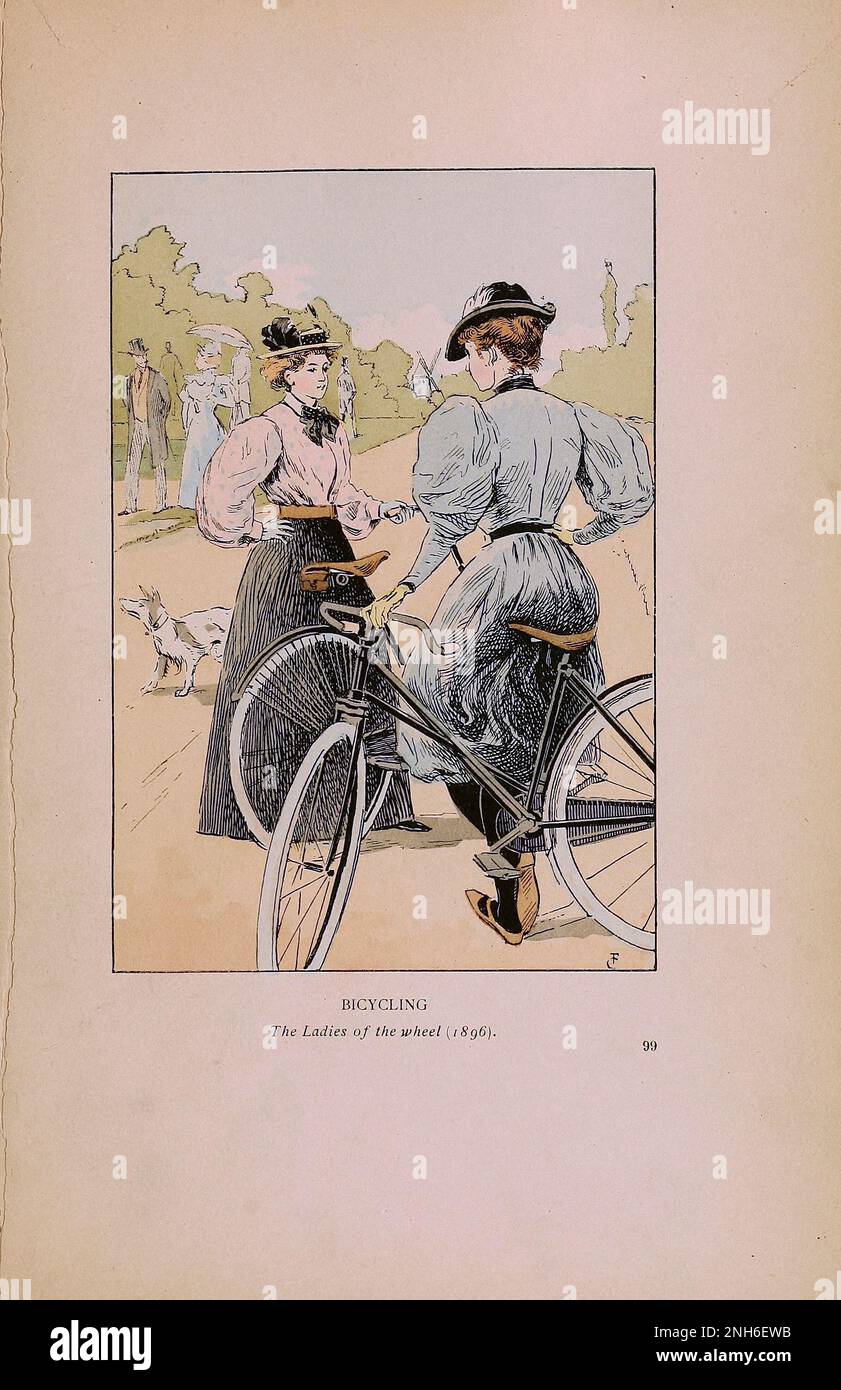 Moda vintage a Parigi. Bicicletta. The Ladies of the Wheel, 1896. Le varie fasi di gusto ed estetica femminile dal 1797 al 1897 Foto Stock