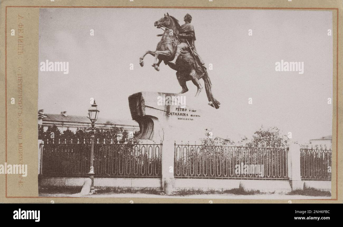 Foto d'epoca della statua equestre dello zar Pietro il grande a San Pietroburgo. 1875 - 1885 Foto Stock