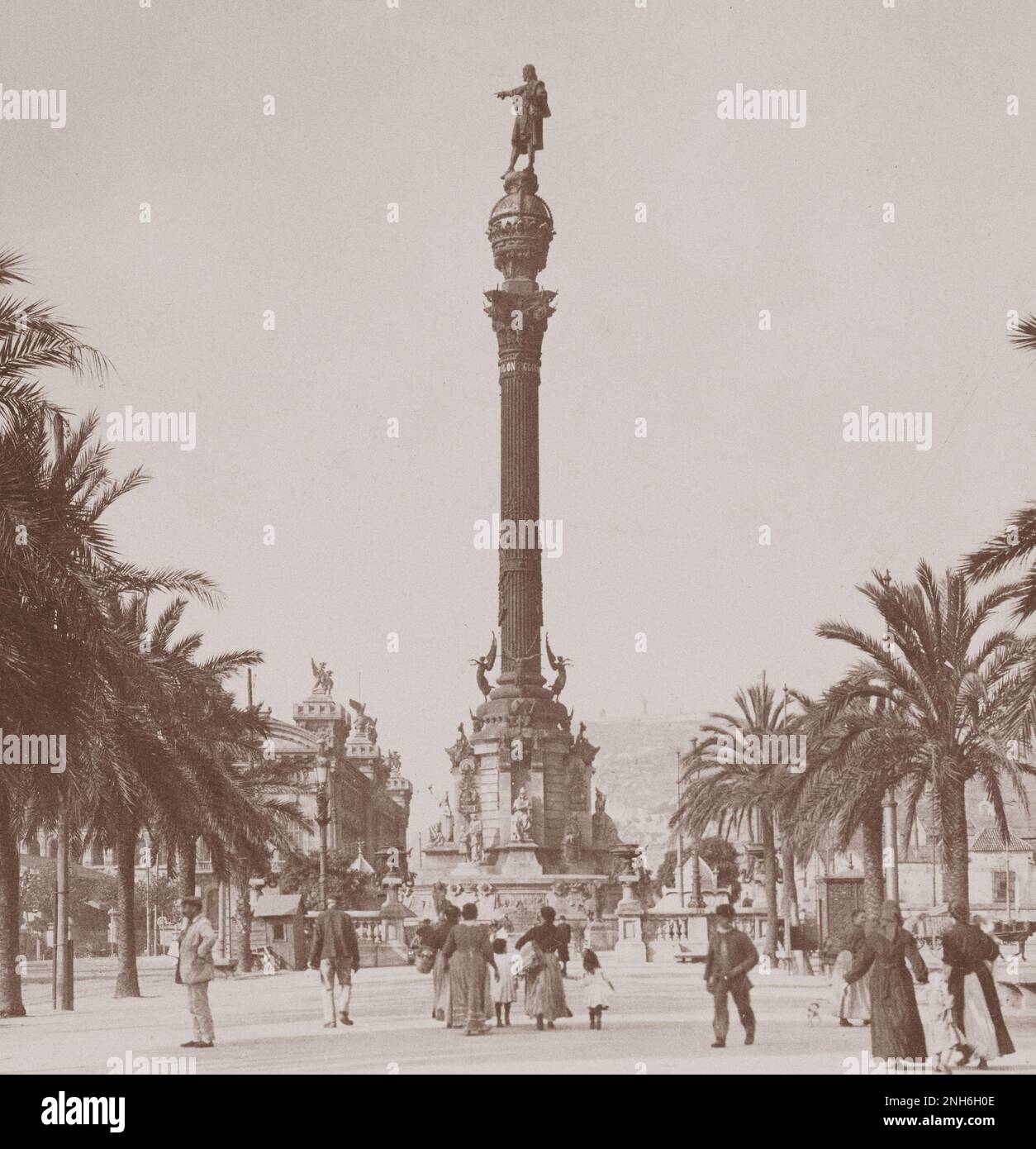 Architettura della Spagna Vecchia. Foto d'epoca del Monumento a Colombo a Barcellona. Spagna. 1913 Foto Stock