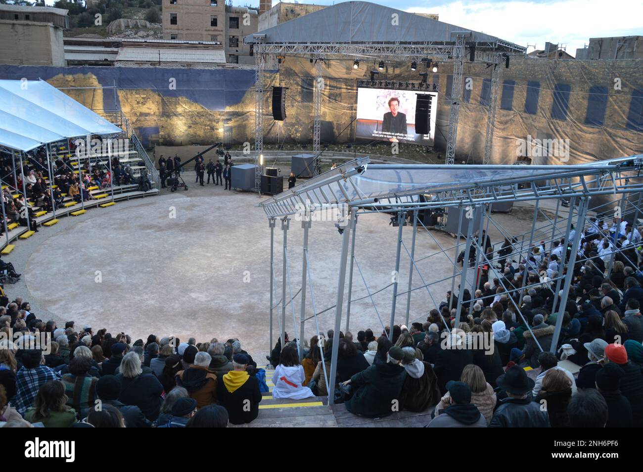 Elefsina, Grecia - 4 febbraio 2023 - Eleosis 2023 - capitale europea della cultura - cerimonia di apertura. (Foto di Markku Rainer Peltonen) Foto Stock