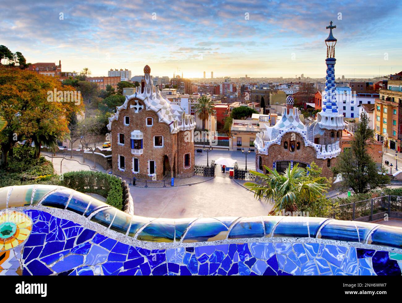 Parco Guell di Barcellona, Spagna. Foto Stock