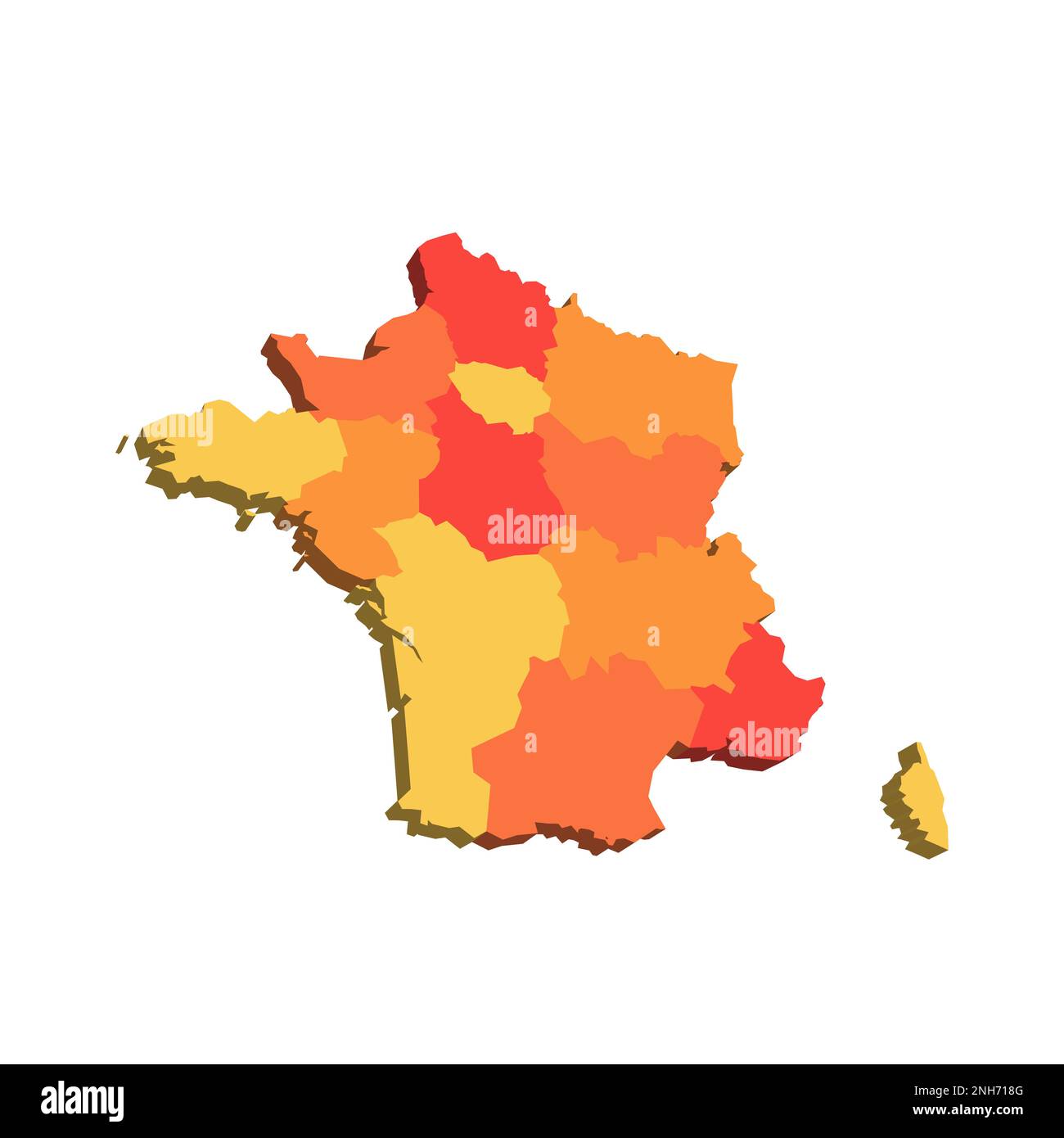 Francia carta politica delle divisioni amministrative - regioni. Mappa 3D in tonalità di colore arancione. Illustrazione Vettoriale