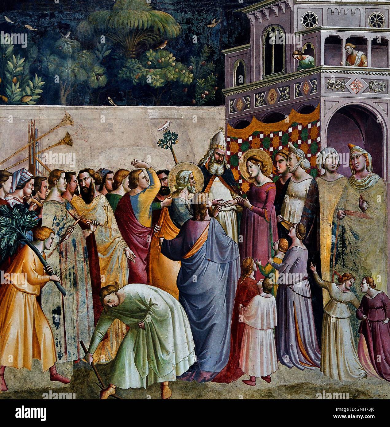 Matrimonio della Vergine, 1330, fresco, Cappella Baroncelli, Santa Croche, Chiesa e Museo, di Leon Battista Alberti 1470 Firenze (la Basilica di Santa Croce chiesa francescana di Firenze, Italia. E Piazza di Santa Croce, Toscana Italia, sepolture: Michelangelo, Galileo Galilei, Niccolo Machiavelli, Architetti, Filippo Brunelleschi, Arnolfo di Cambio, Niccolo Matas, Inizio costruzione,1294 ) Foto Stock