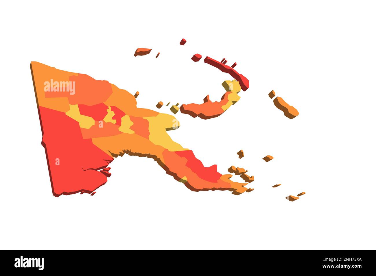 Papua Nuova Guinea carta politica delle divisioni amministrative - province, regione autonoma e Distretto della capitale Nazionale. Mappa 3D in tonalità di colore arancione. Illustrazione Vettoriale