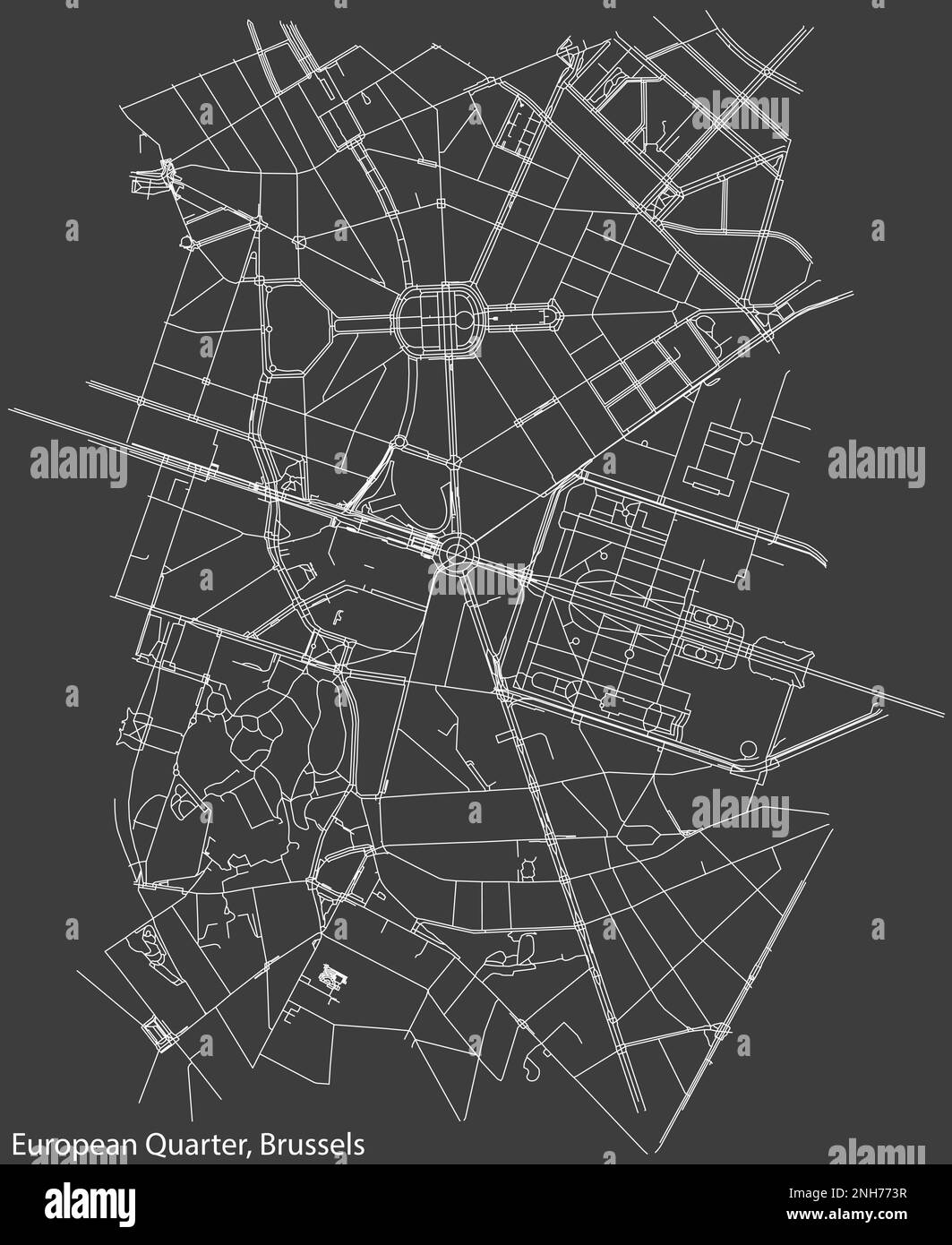 Mappa stradale del QUARTIERE EUROPEO (QUARTIER EUROPÉEN, EUROPESE WIJK), BRUXELLES Illustrazione Vettoriale