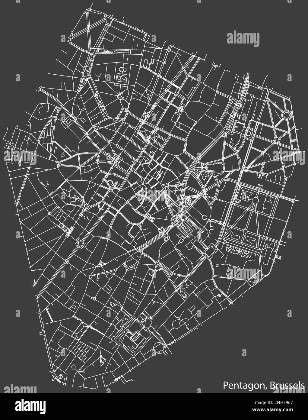 Mappa delle strade del PENTAGONO, BRUXELLES Illustrazione Vettoriale