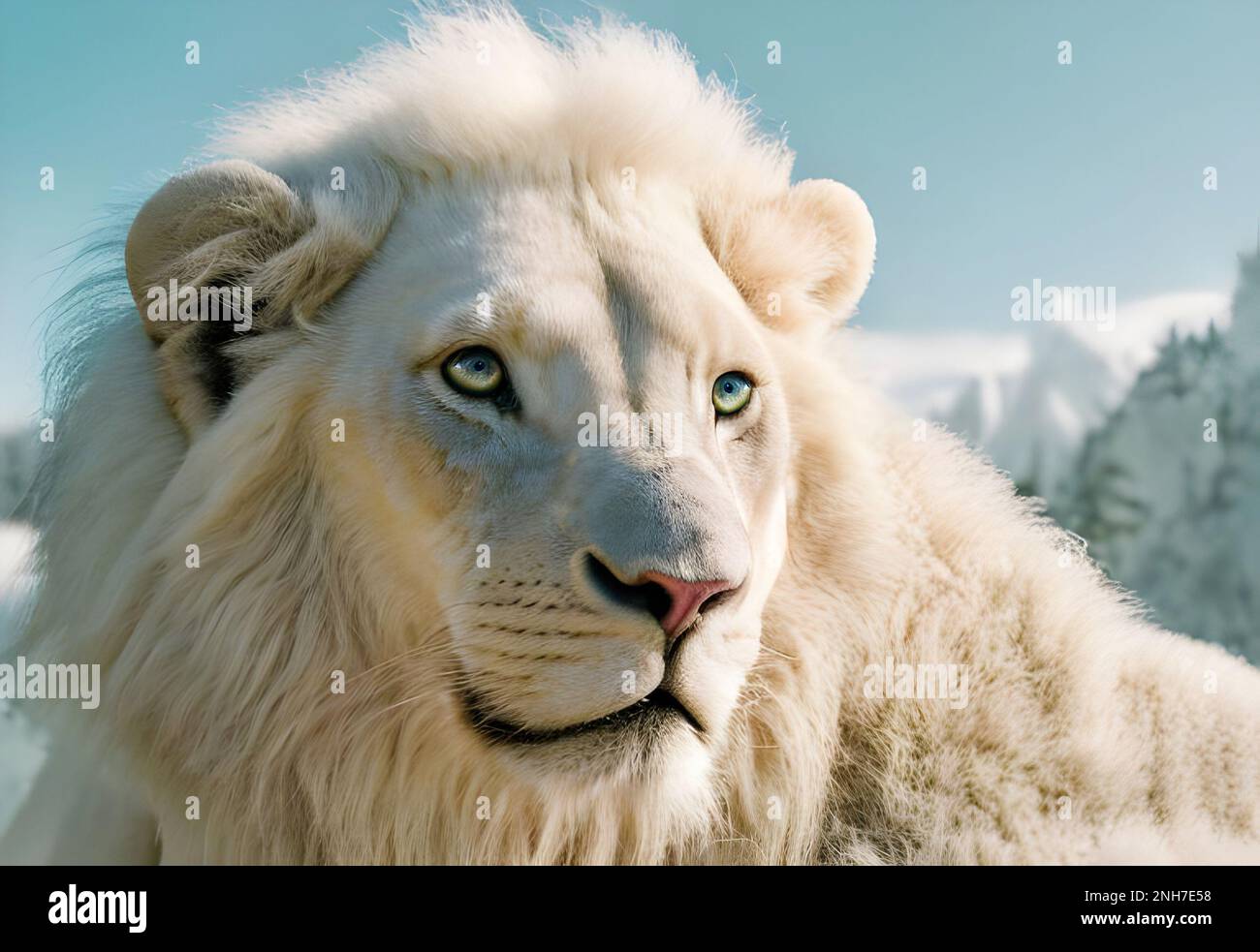 Leone bianco grande animale criniera , faccia ritratto Foto Stock