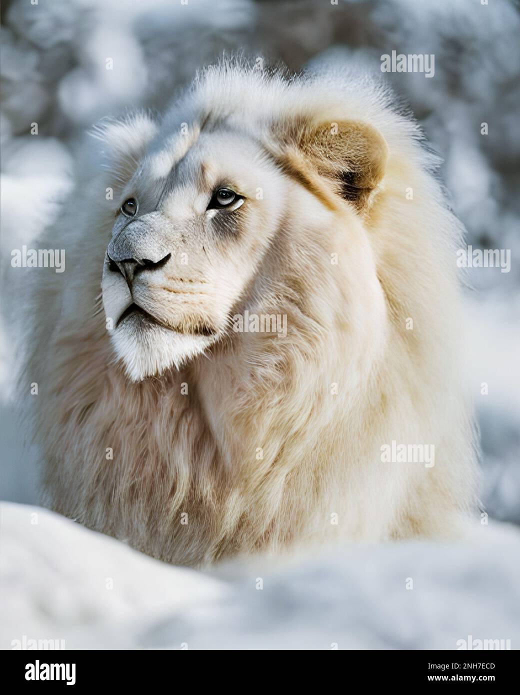 Leone bianco grande animale criniera , faccia ritratto Foto Stock