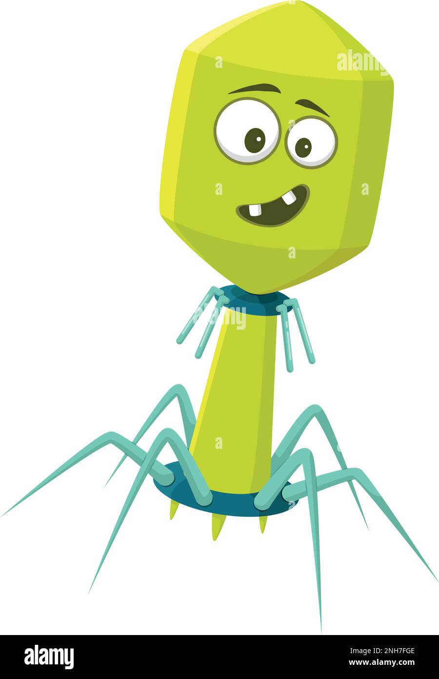 Illustrazione vettoriale di un virus batteriofago in stile cartoon isolato su sfondo bianco Illustrazione Vettoriale