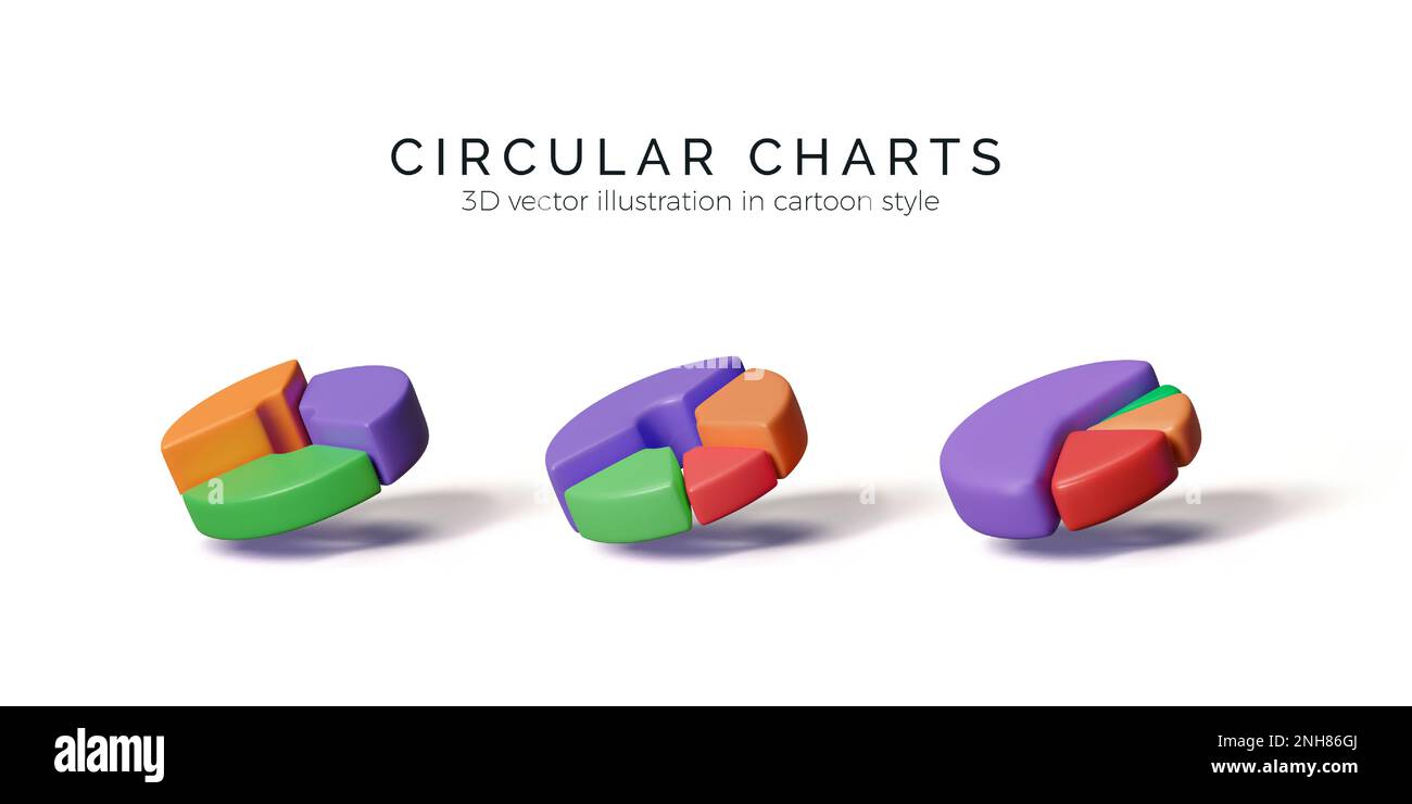 Presentazione dei dati dei grafici a torta. Set di 3D grafici circolari. Elementi grafici di infografica colorati. Vettore Illustrazione Vettoriale
