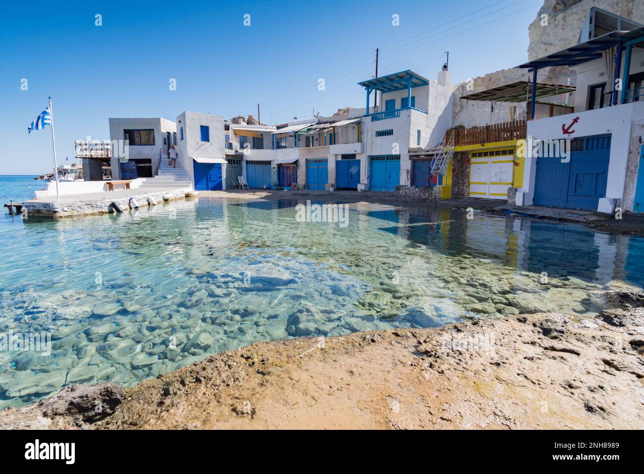 Il piccolo villaggio di pescatori di Firopotamos, Milos Foto Stock