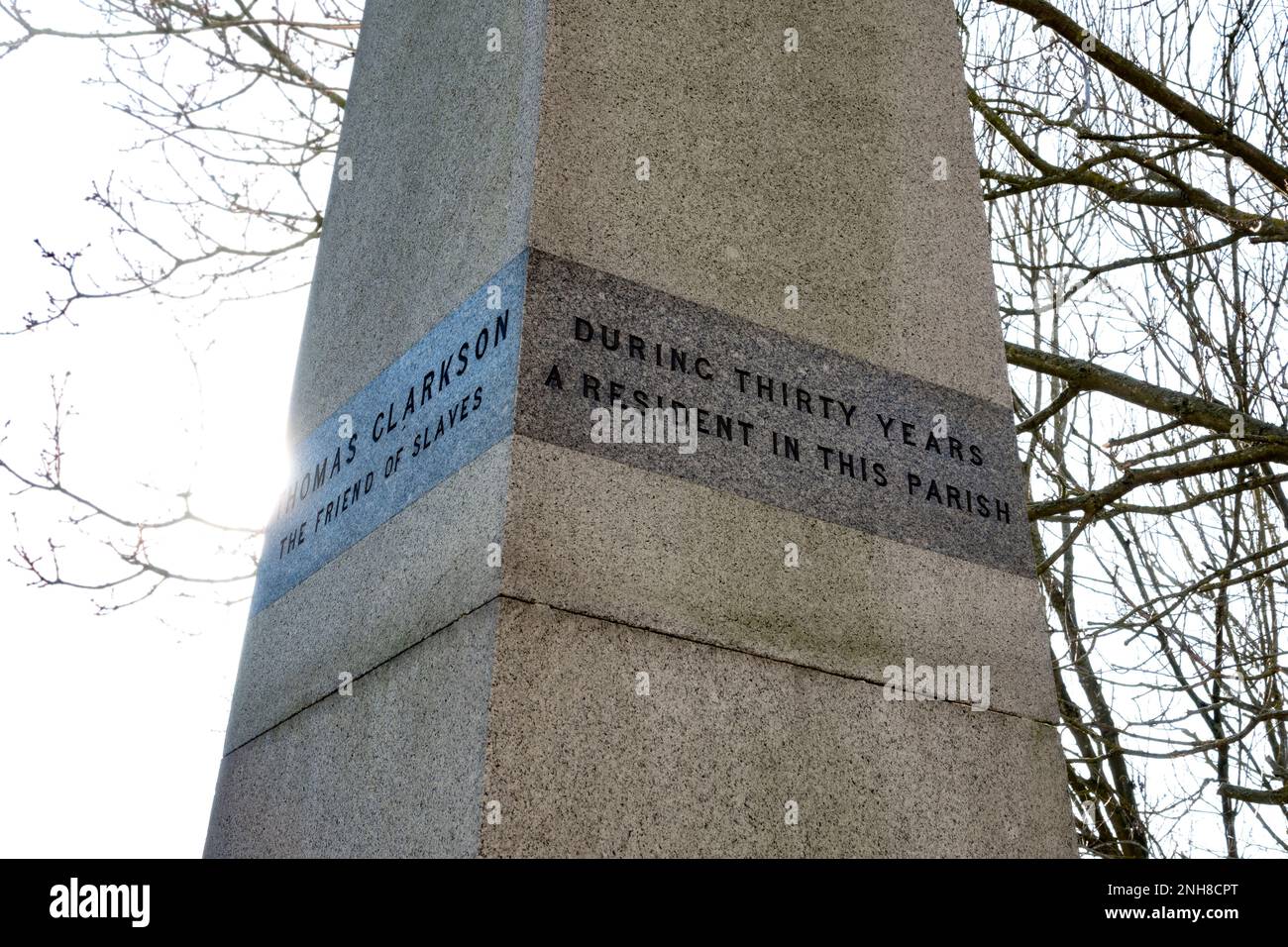 L'Obelisco di Thomas Clarkson, la Chiesa di Santa Maria, Playford, Suffolk, Inghilterra Foto Stock