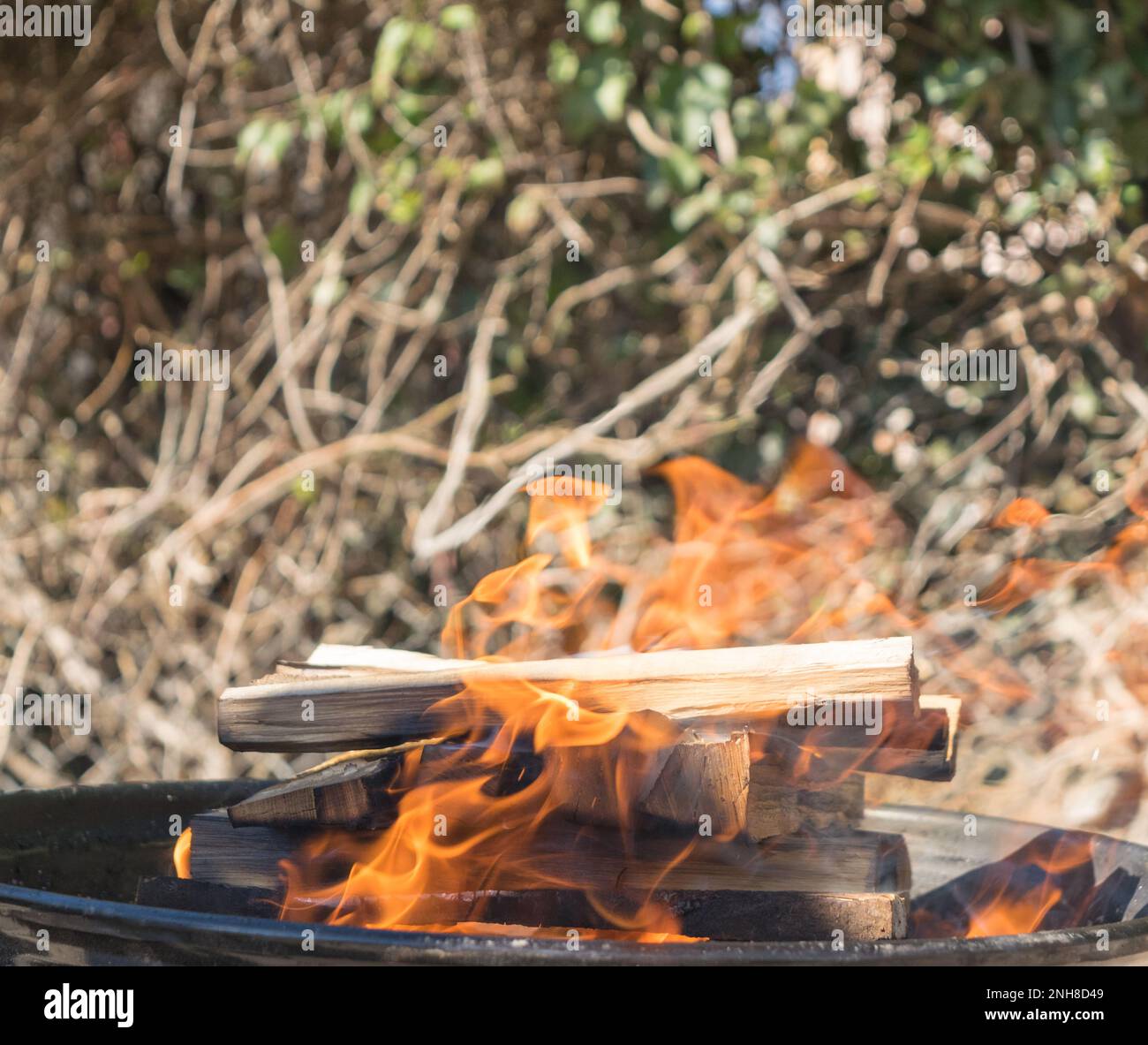 grigliate barbecue in legno sul fuoco Foto Stock