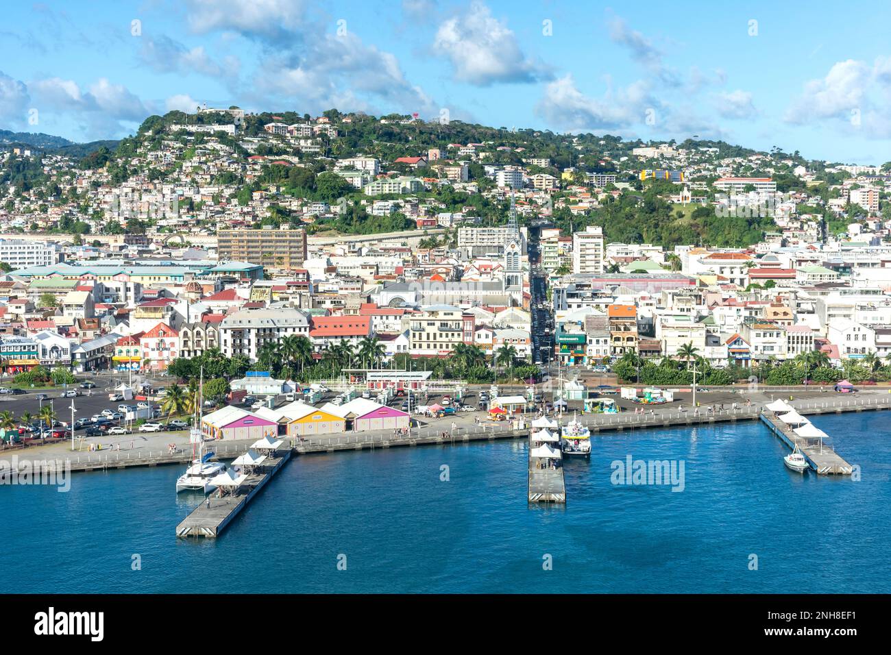 Vista aerea del centro città, Fort-de-France, Martinica, piccole Antille, Caraibi Foto Stock