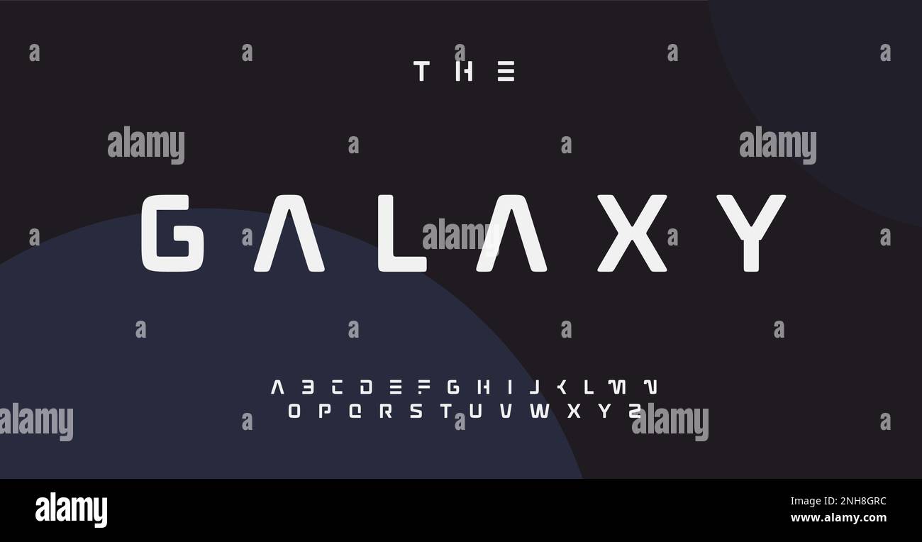Alfabeto spaziale Galaxy, lettere minimaliste futuristiche, carattere geometrico hitech per musica elettronica DJ logo, titolo EDM, HUD e GUI tipografia, cosmico Illustrazione Vettoriale