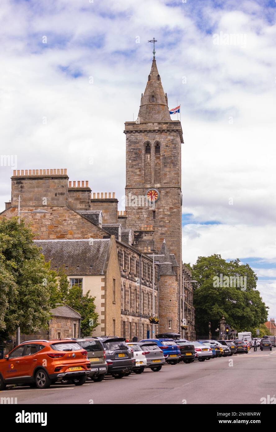 ST ANDREWS, SCOZIA, EUROPA - Torre dell'Orologio, Cappella di San Salvatore, Università di St Andrews. Foto Stock