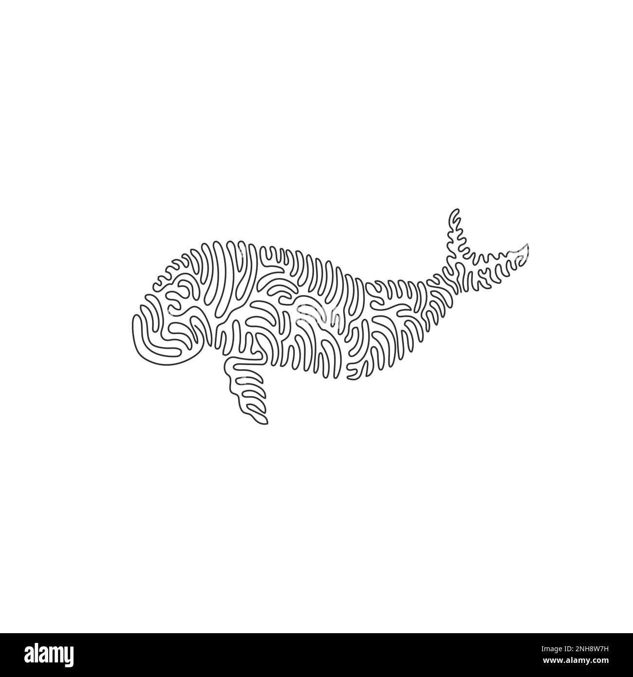 Curva continua disegno a linea di adorabile arte astratta dugongo L'illustrazione del vettore di tratto modificabile a linea singola del dugongo non ha pinna dorsale Illustrazione Vettoriale