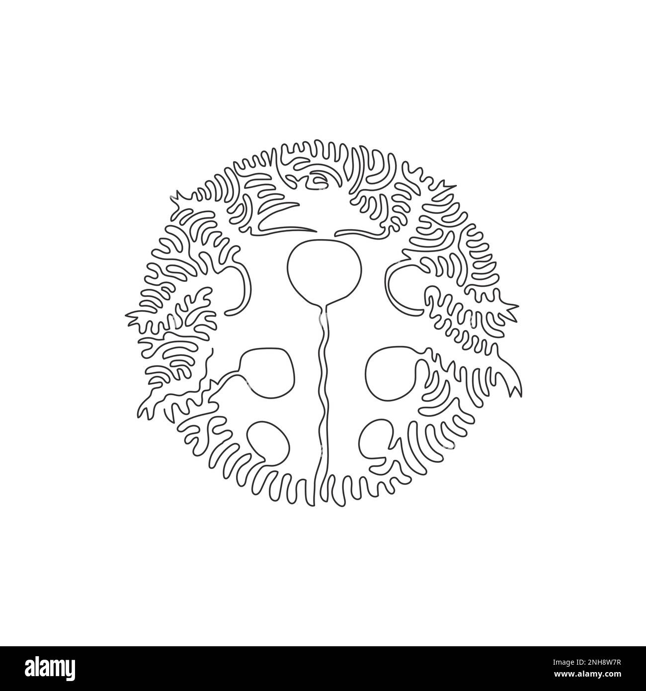 Continua una linea curva disegno di divertente ladybug astratto arte in cerchio. Immagine vettoriale del tratto modificabile a riga singola di ladybug esotico per logo Illustrazione Vettoriale