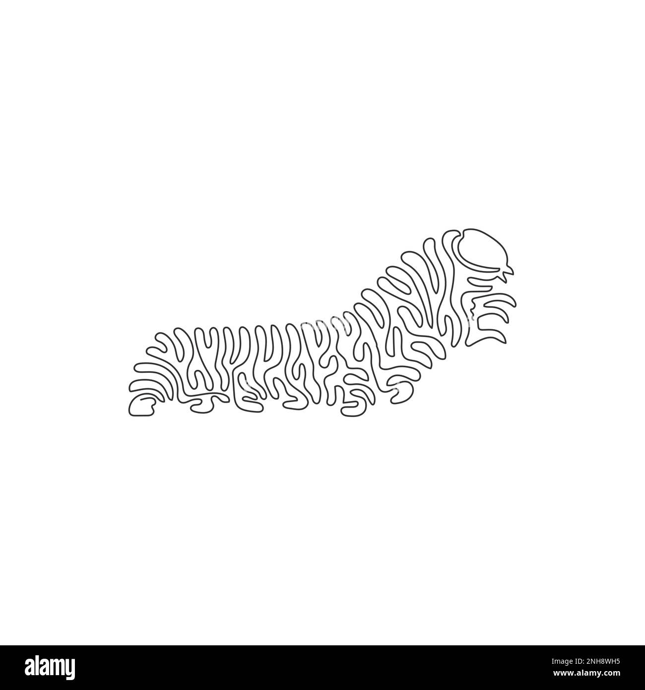 Disegno a una sola linea di caterpillar a movimento lento. Rappresentazione grafica vettoriale a disegno continuo di caterpillar in attesa di metamorfosi Illustrazione Vettoriale