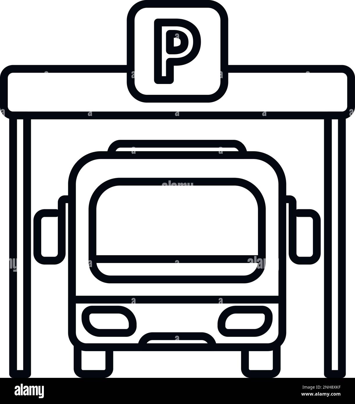 Parcheggio a pagamento autobus icona contorno vettore. Parcheggio. Camion spaziale Illustrazione Vettoriale