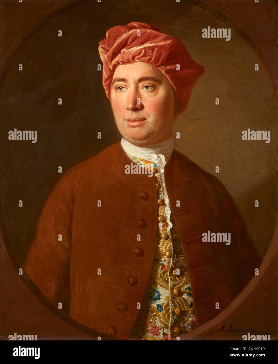 David Hume (1711-1776), filosofo, storico ed economista scozzese dell'Illuminismo, meglio conosciuto per il suo sistema altamente influente di empirismo filosofico, scetticismo e naturalismo. Pittura di Allan Ramsay (1713-1784), 1754. Foto Stock