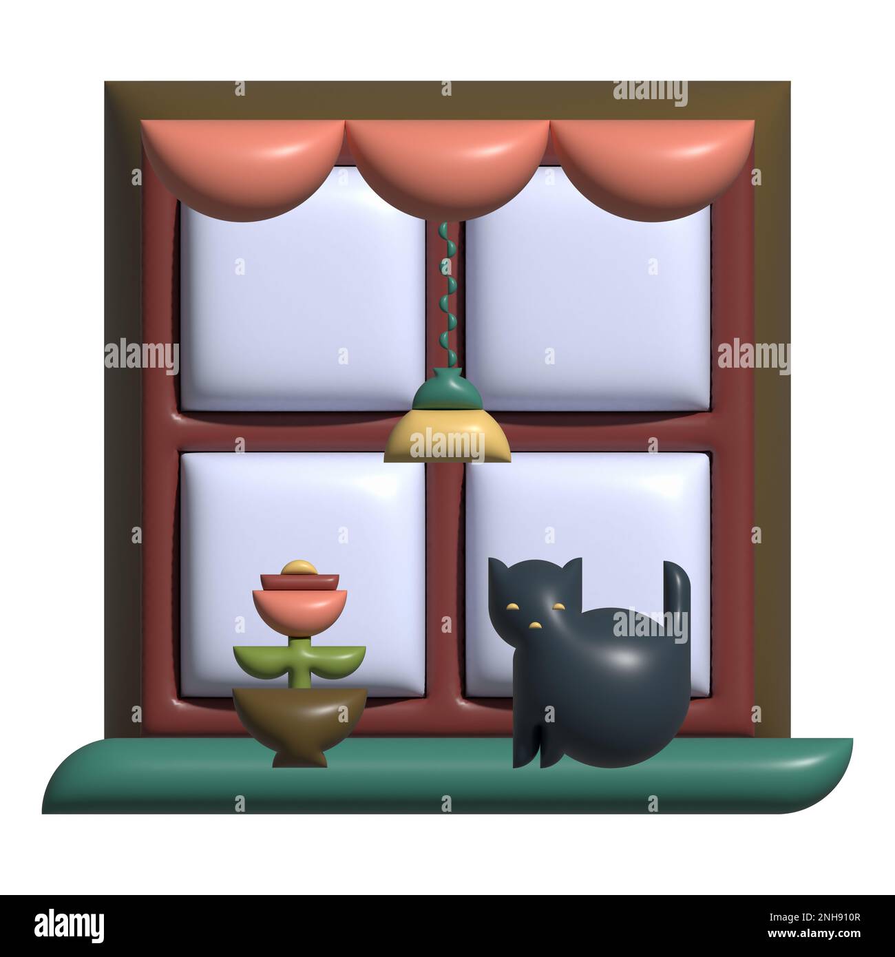 Finestra astratta con rendering Cat 3D Foto Stock