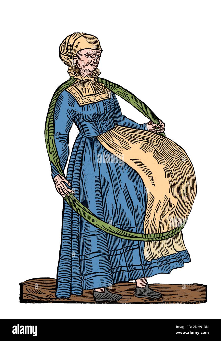Donna incinta con 'nove o undici bambini', descritta da Ambroise Pare dopo Giovanni Francesco Pico della Mirandola. 16th C. illustrazione. Colorato. Foto Stock