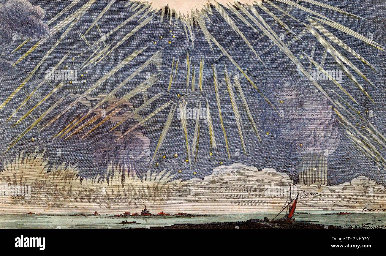 Illustrazione dei fenomeni celesti osservati il 16th novembre 1729 da Conrado Zumbach de Croesvelt. Foto Stock
