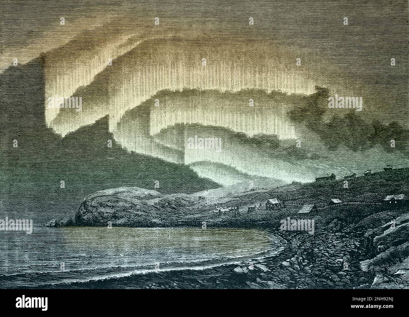 Aurora boreale in Lapponia, di Sophus Tromholt, 1885. Colorato. Foto Stock