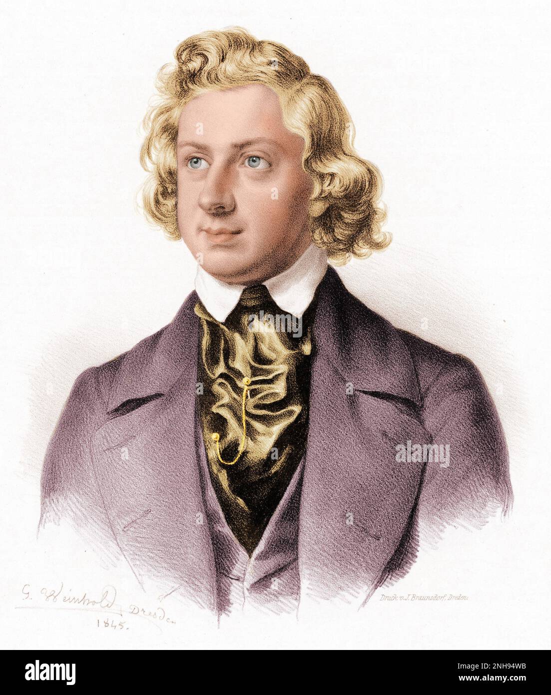 Niels Wilhelm Gade (1817-1890) è stato un . Incisione di Johann Georg Weinhold (1813-1880) dal 1845. Colorato. Foto Stock