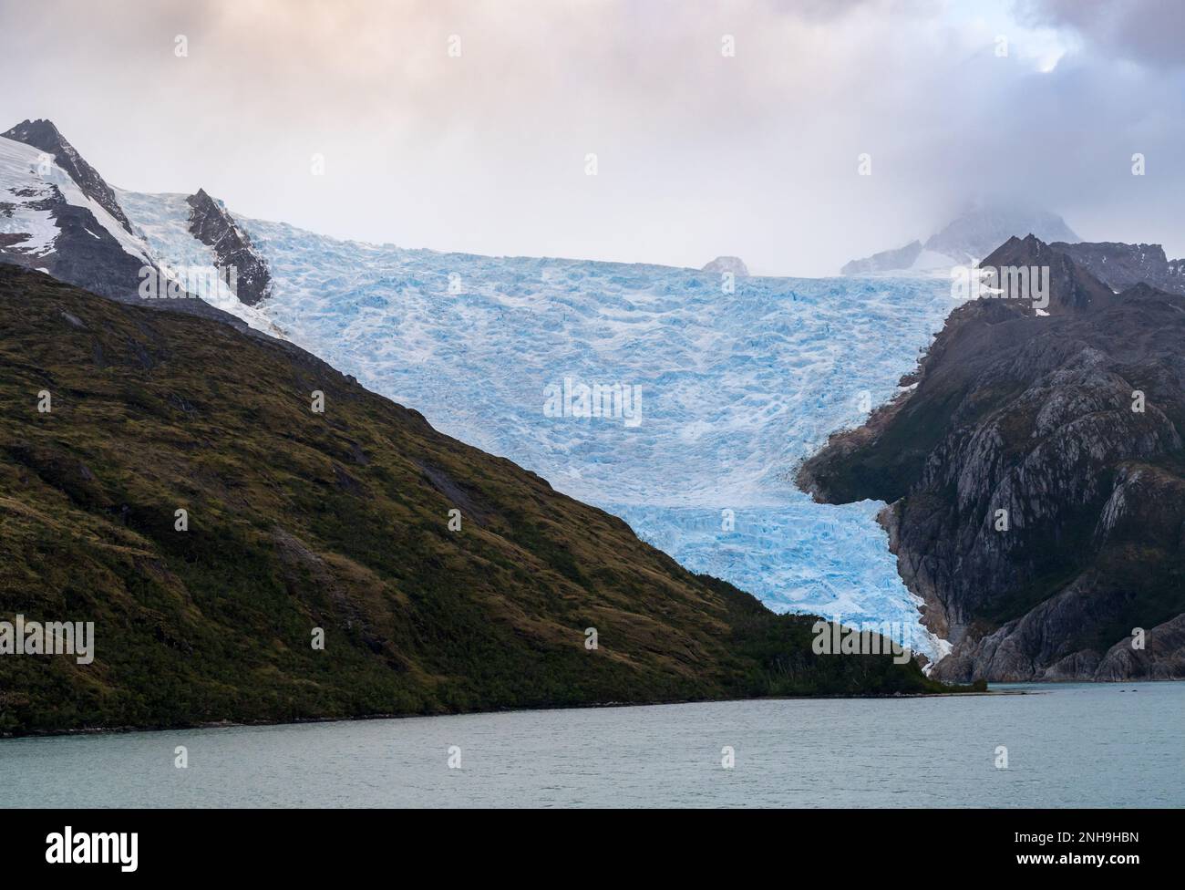 Vista dell'Italia o del ghiacciaio italiano nel Glacier Alley del canale di Beagle in Cile Foto Stock