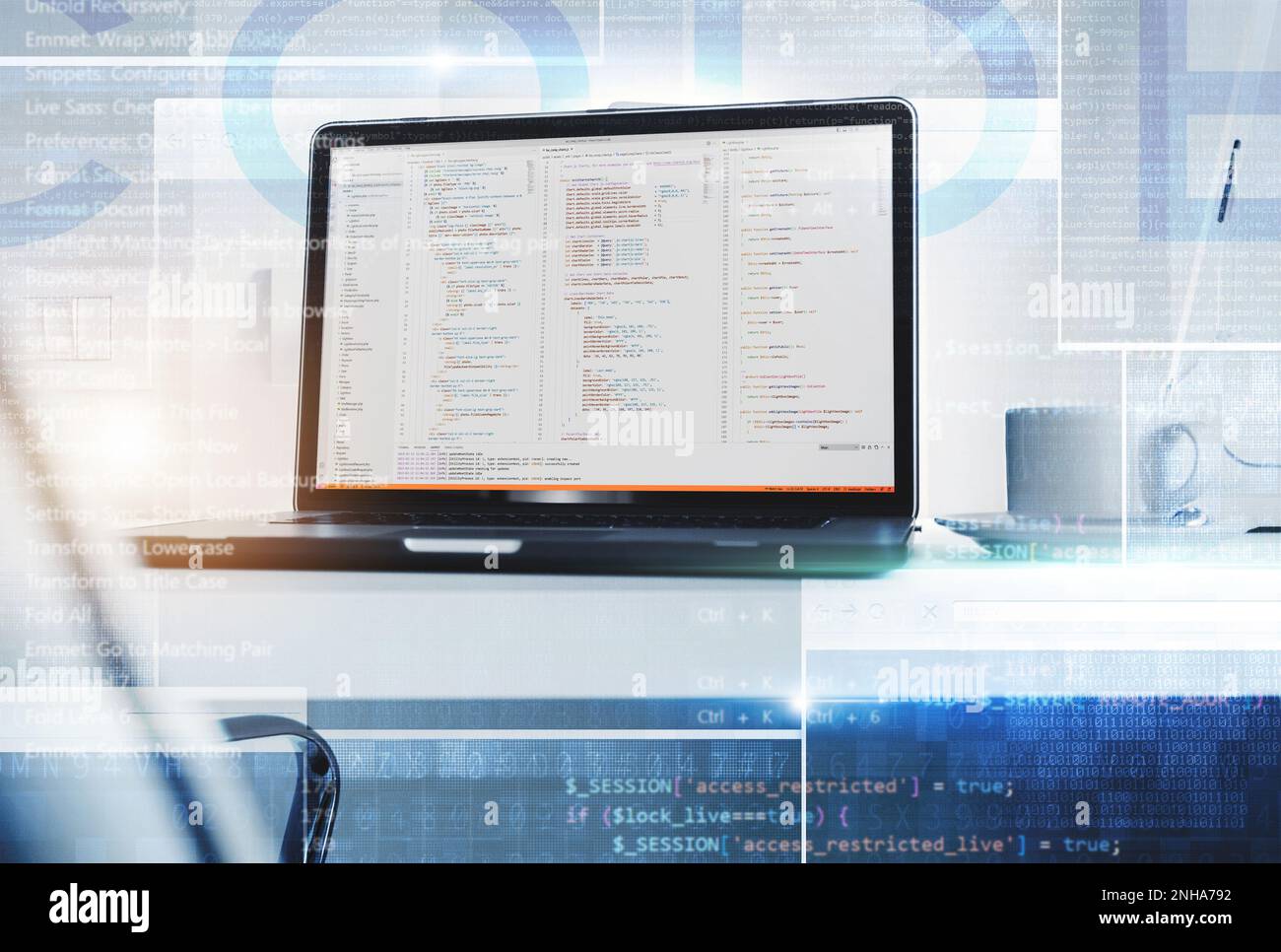 Programmazione di un'immagine concettuale del software basata su Modern Blockchain. Nuove tecnologie. Foto Stock