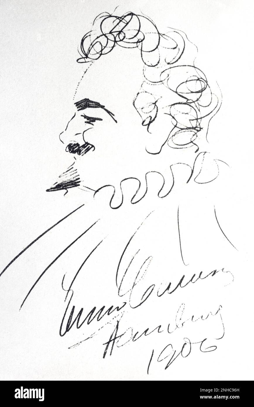 1906 , ITALIA : cantante lirica italiana , tenore ENRICO CARUSO ( 1873 - 1921 ) Autoritratto come RIGOLETTO di Giuseppe Verdi - MUSICA CLASSICA LIRICA - CLASSICA - MUSICA - ritratto - TENORE - autoritratto - autoritratto - profilo - profilo - caricatura - CARICATURA - TEATRO - TEATRO - autografa - prima - autografa - firma - firma --- Archivio GBB Foto Stock