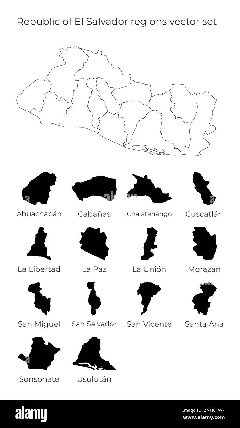 Mappa della Repubblica di El Salvador con forme di regioni. Mappa vettoriale vuota del Paese con le regioni. Confini del paese per la vostra infografica. Vettore Illustrazione Vettoriale