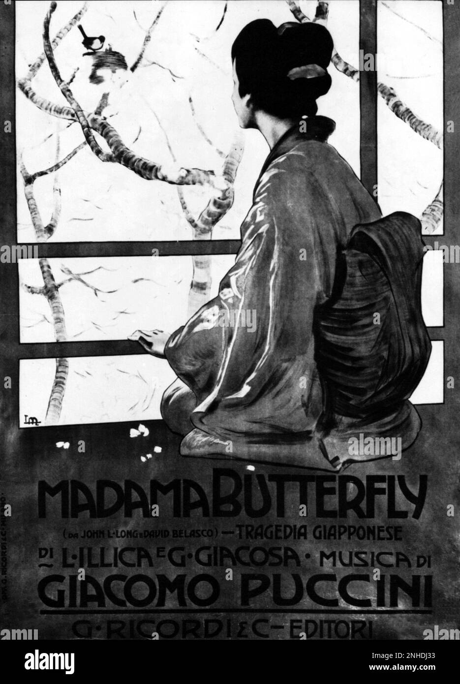 Il poster per l'apertura di GIACOMO PUCCINI Opera MADAMA BUTTERFLY al TEATRO ALLA SCALA di Milano - TEATRO - OPERA LIRICA - MUSICA CLASSICA - CLASSICA - MUSICA - stampa - incisione - Teatro - poster Advertising --- Archivio GBB Foto Stock