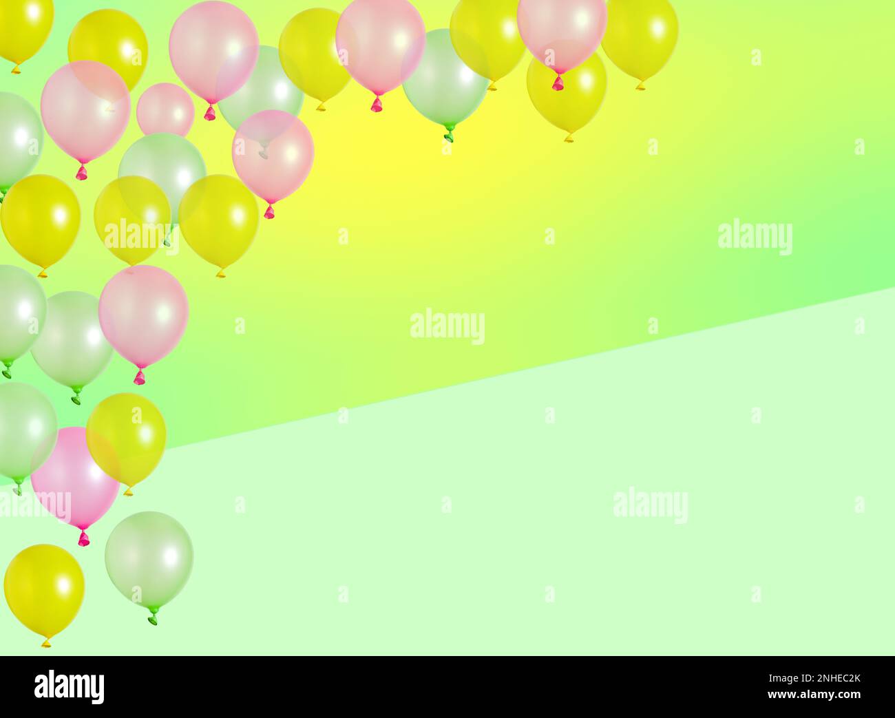 sfondo verde e giallo con palloncini e spazio copia, design creativo per le vacanze Foto Stock