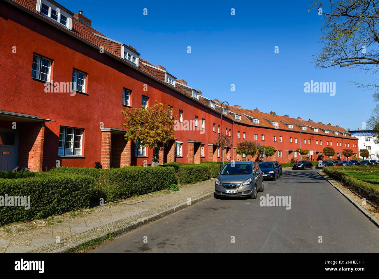 Edifici residenziali, Huesung, Hufeisensiedlung, Britz, Neukoelln, Berlino, Germania Foto Stock