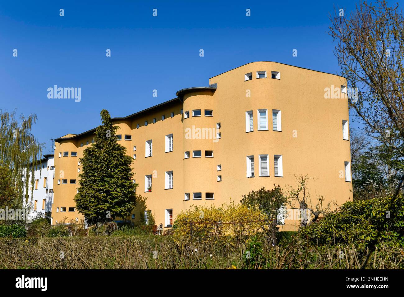 Edificio residenziale, Stavenhagener Strasse, Hufeisensiedlung, Britz, Neukoelln, Berlino, Germania Foto Stock