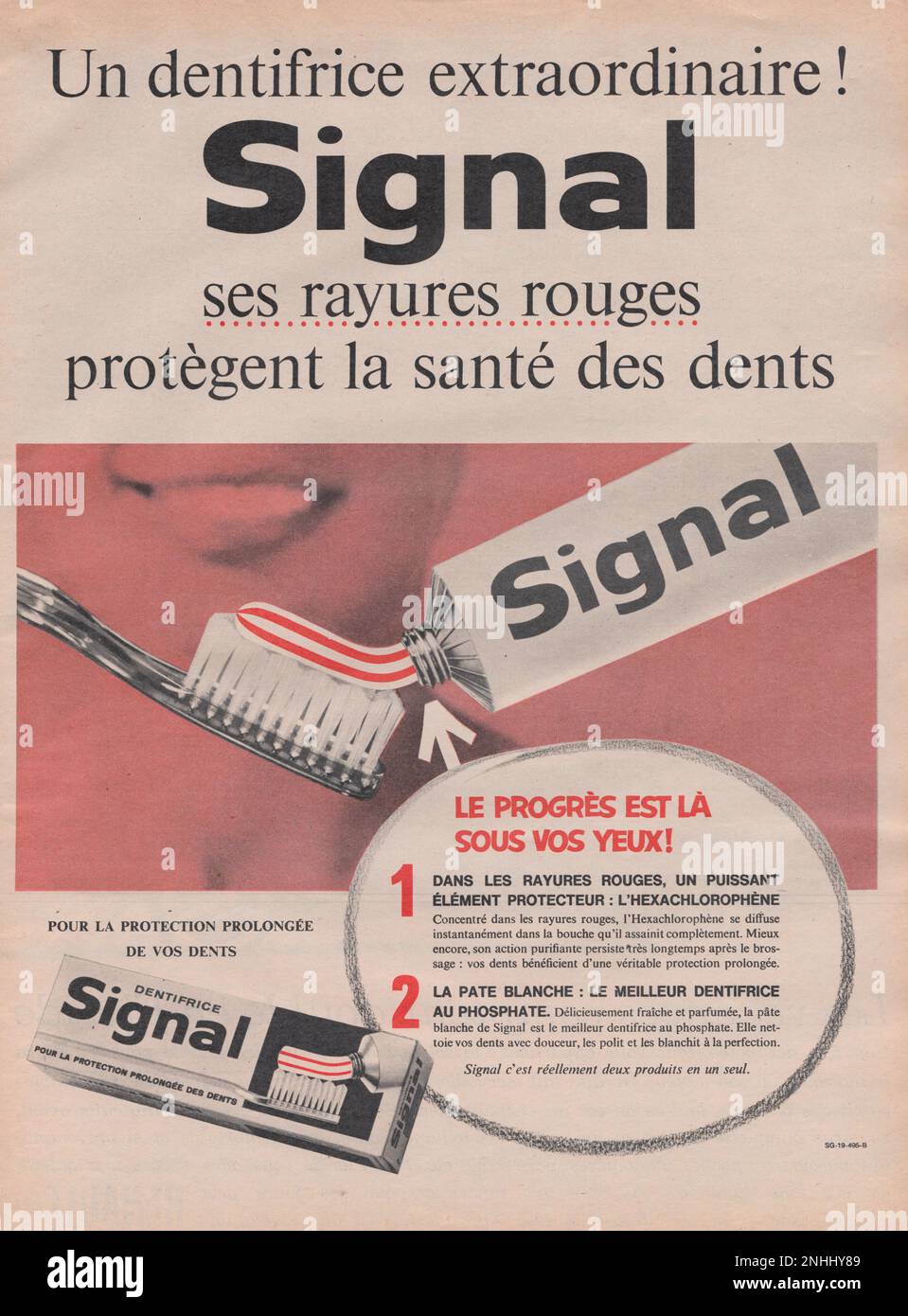 Segnale dentifricio pasta francese pubblicità segnale dentifricio rivista commerciale 1960s Foto Stock