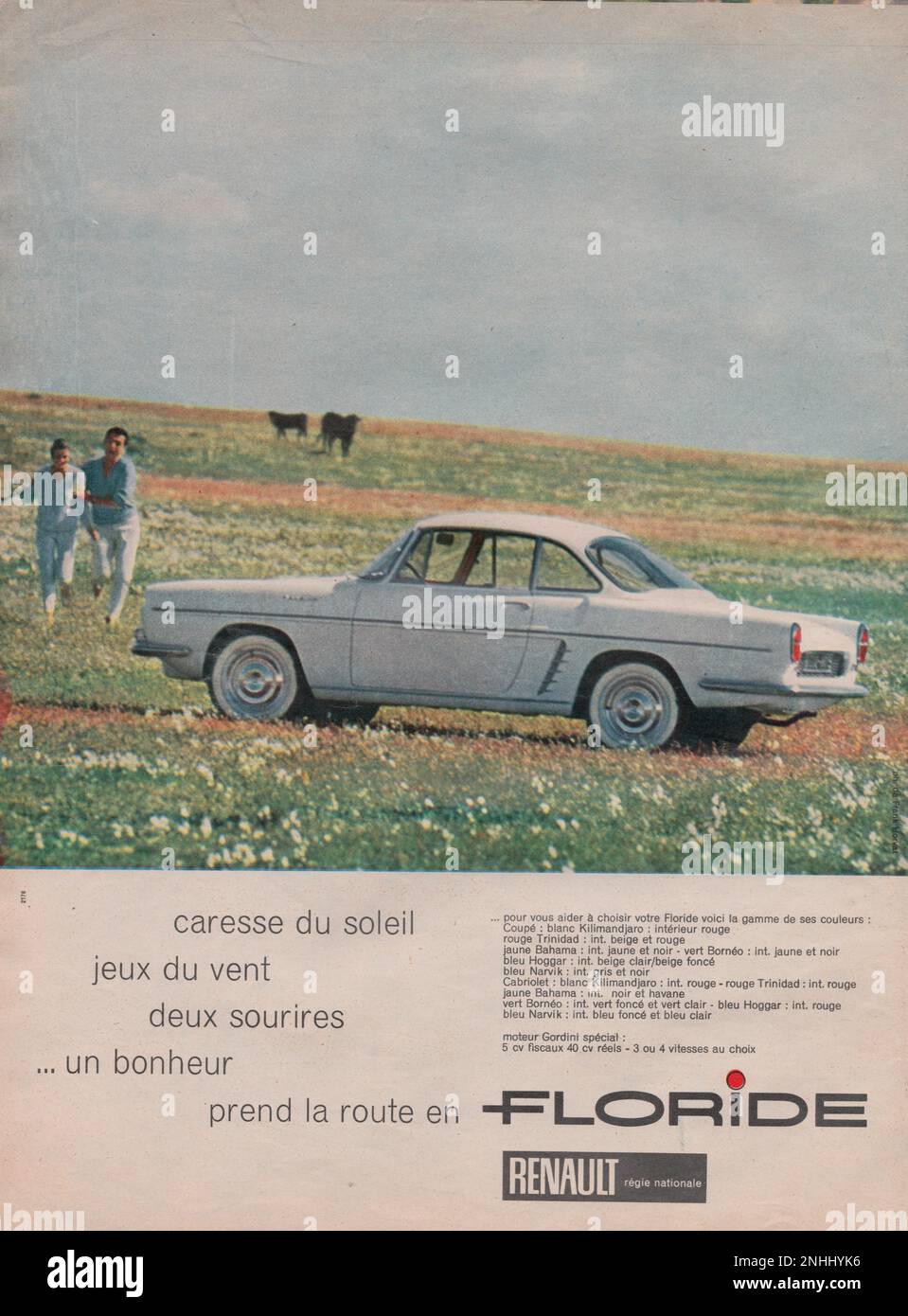Renault Florida pubblicità rivista d'epoca francese Renault Florida annuncio 1960s Foto Stock