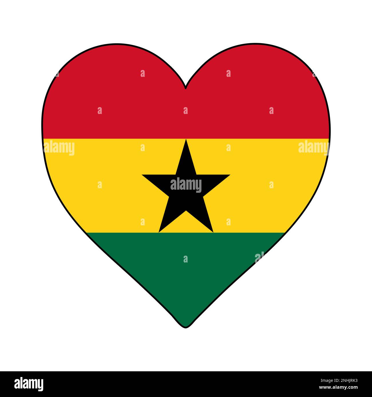Ghana Heart Shape Flag. Ama il Ghana. Visita Ghana. Africa occidentale. Unione Africana. Disegno grafico dell'illustrazione vettoriale. Illustrazione Vettoriale