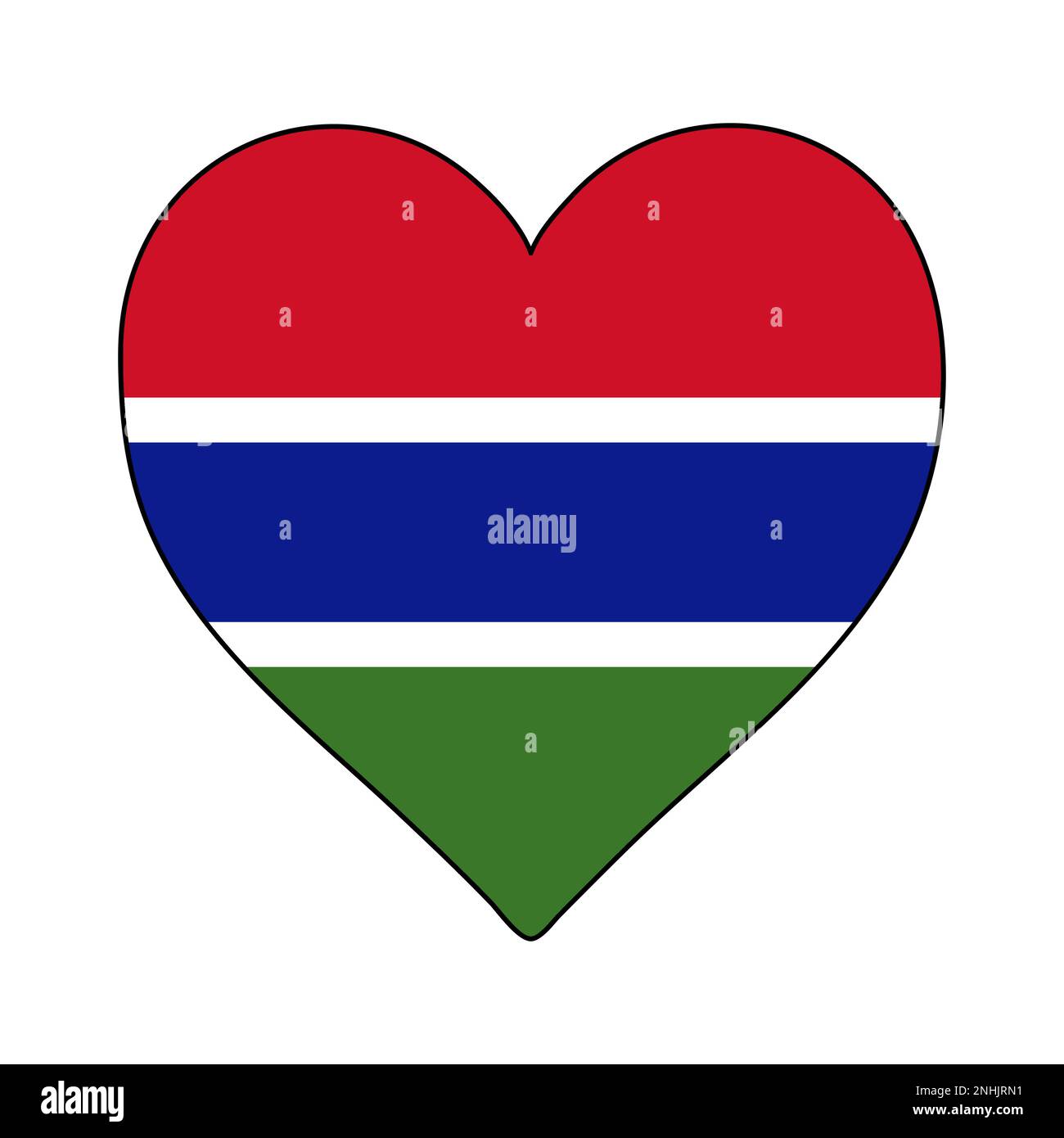 Bandiera della forma del cuore Gambia. Amo Gambia. Visita Gambia. Africa occidentale. Unione Africana. Disegno grafico dell'illustrazione vettoriale. Illustrazione Vettoriale