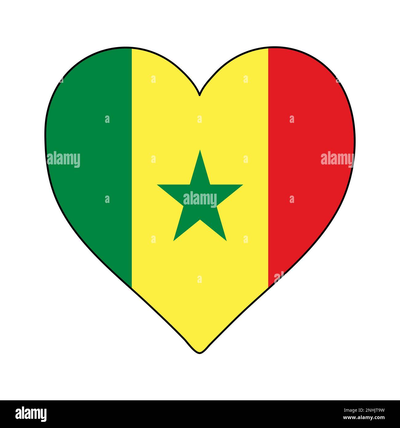 Bandiera Senegal a forma di cuore. Ama il Senegal. Visita Senegal. Africa occidentale. Unione Africana. Disegno grafico dell'illustrazione vettoriale. Illustrazione Vettoriale