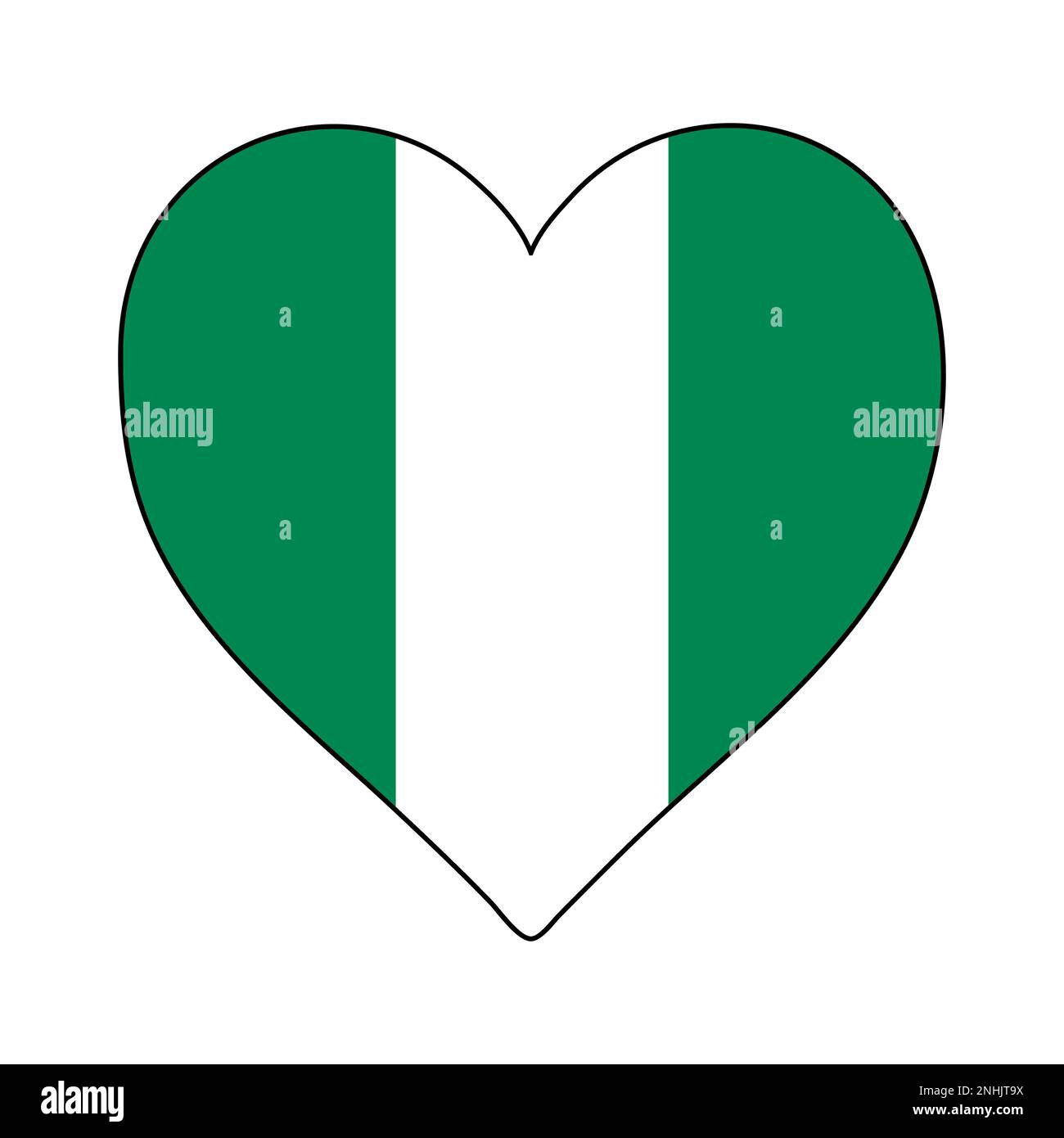Nigeria Heart Shape Flag. Amate la Nigeria. Visita la Nigeria. Africa occidentale. Unione Africana. Disegno grafico dell'illustrazione vettoriale. Illustrazione Vettoriale