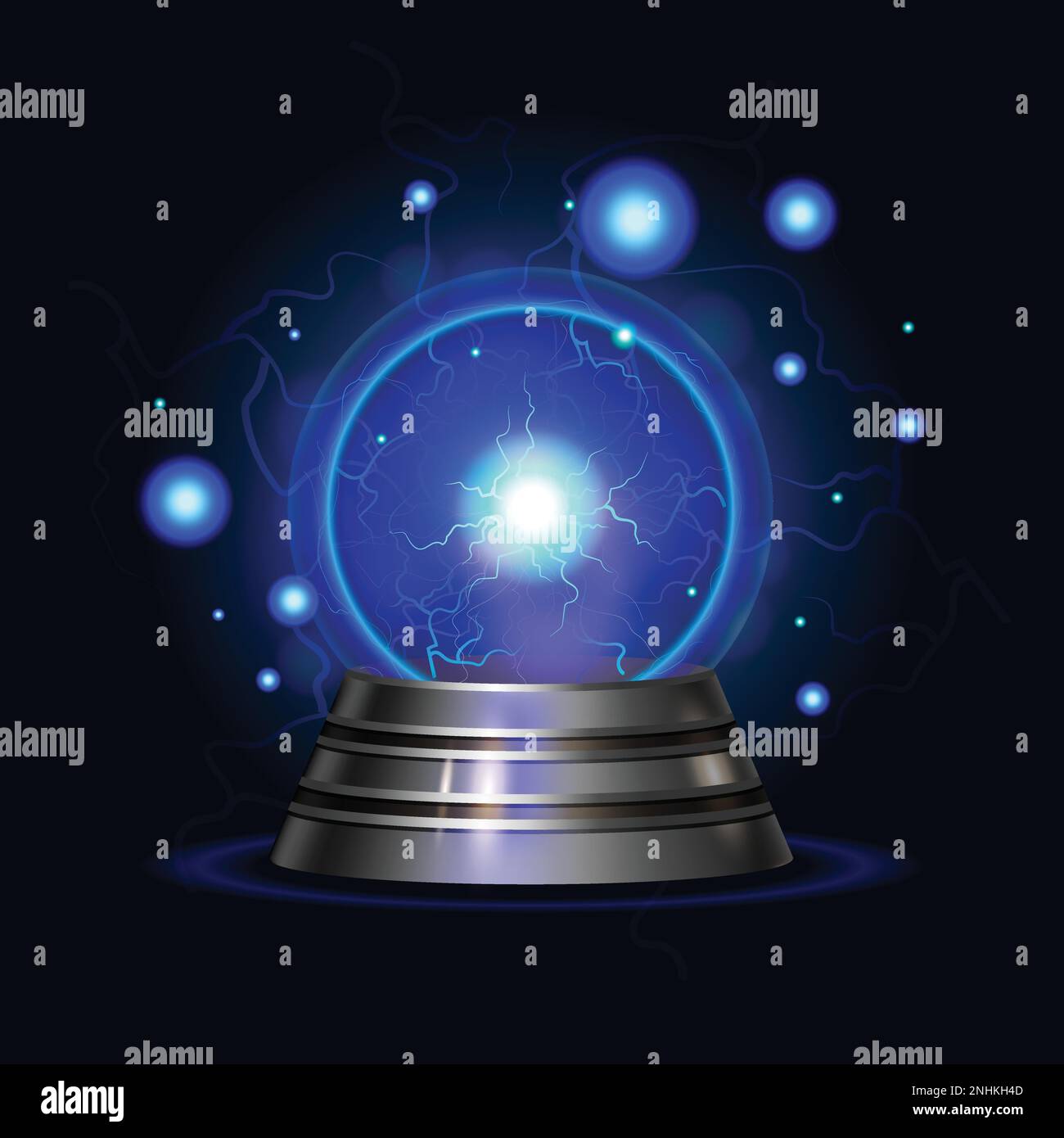 Sfera di plasma realistica magia composizione cristallo sfera magica con blu elettrico fulmine vettore illustrazione Illustrazione Vettoriale