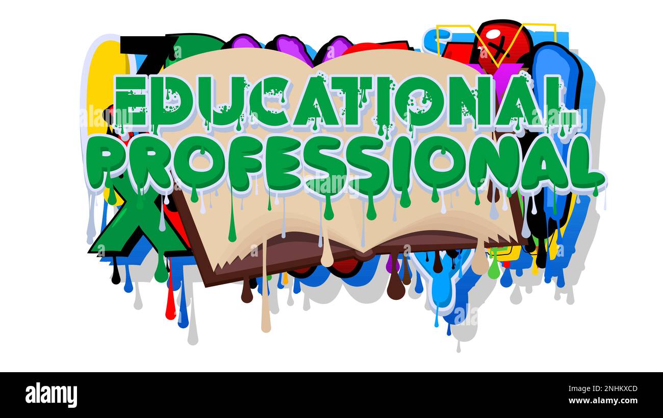 Professionista del settore educativo. Tag Graffiti. Decorazione astratta di arte di strada moderna eseguita in stile pittura urbana. Illustrazione Vettoriale