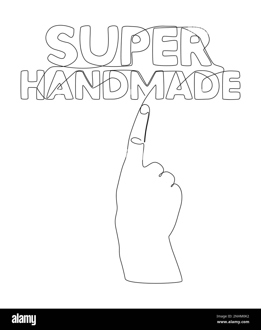 Una linea continua di mano con Super Handmade parola. Concetto di vettore di illustrazione a linea sottile. Disegno di contorno idee creative. Illustrazione Vettoriale